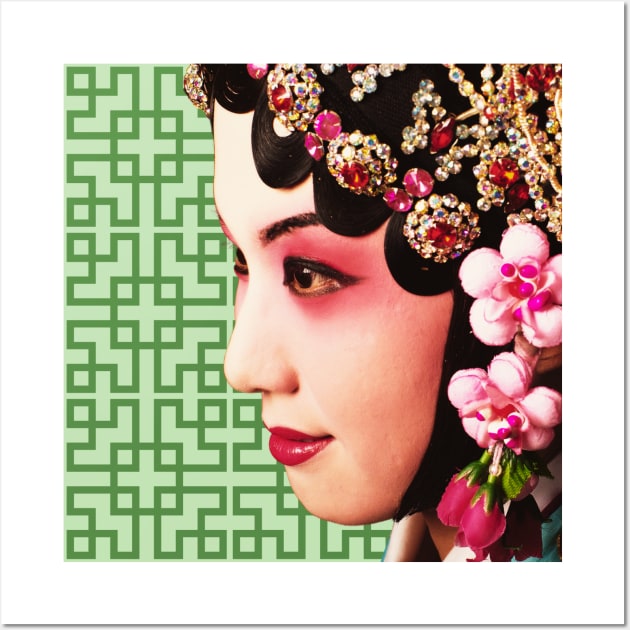 Chinese Opera Star with Green Tile Floor Pattern- Hong Kong Retro Wall Art by CRAFTY BITCH